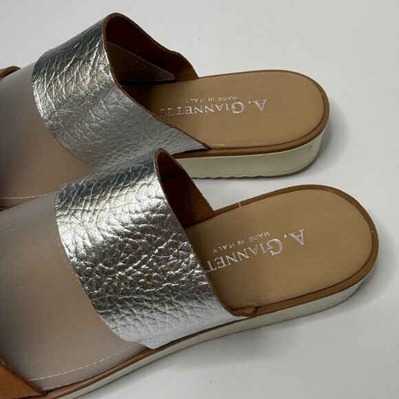 🤍 A Giannetti Bohemian Flat Slide Sandals Double Leather Straps Italy Sz 8 - Picture 5 of 10